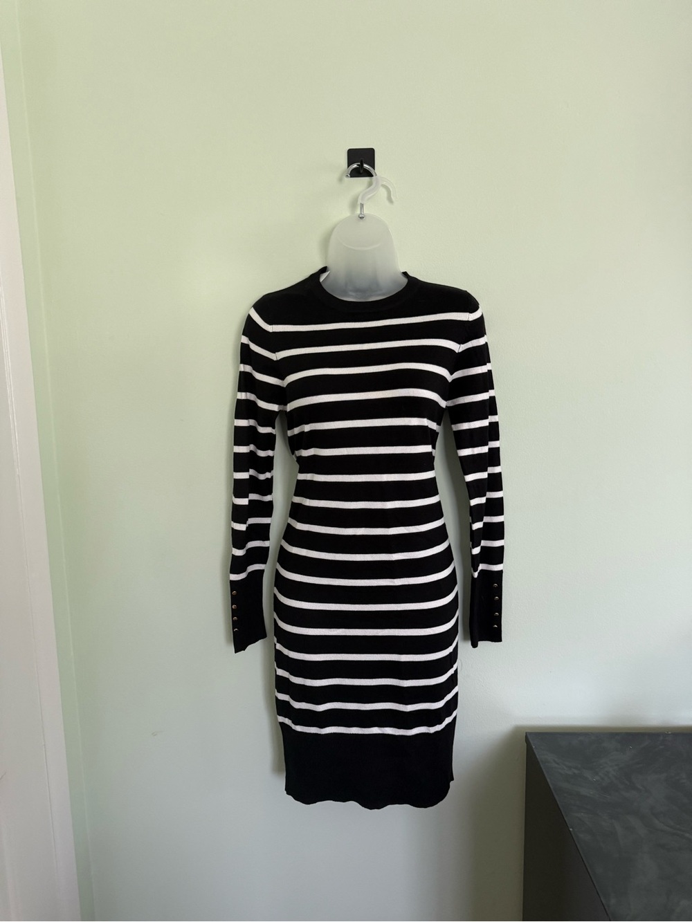 Black & White Striped Long Sleeve Sweater Dress